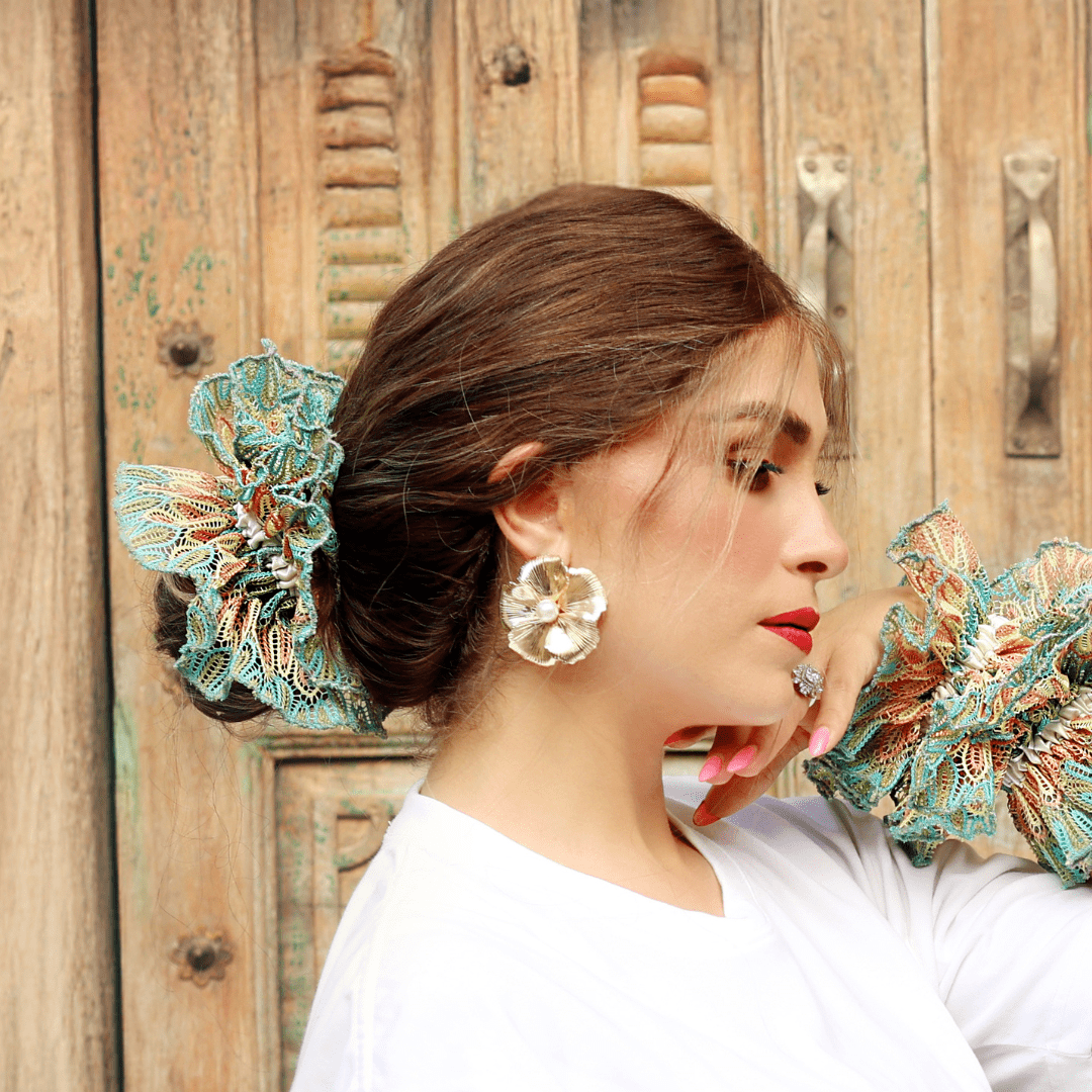 גומייה תחרה – טורקיז אפרסק 1