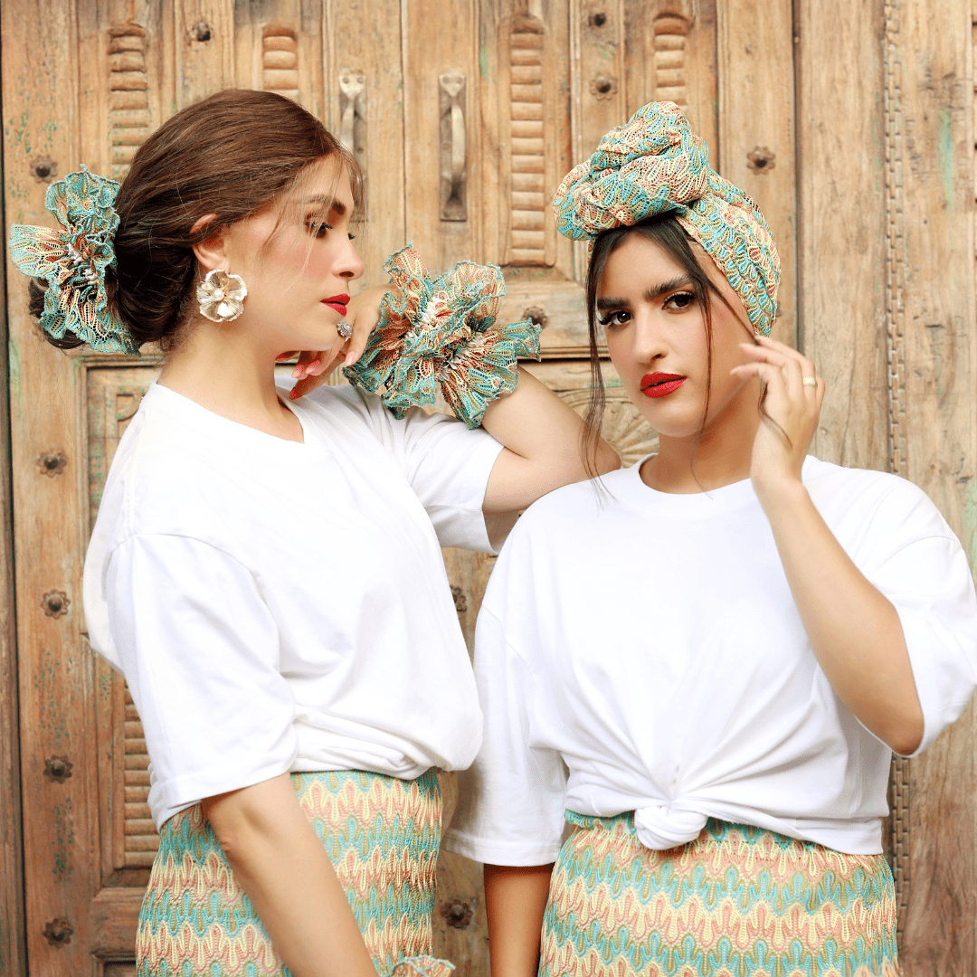 סט חצאית קרושה עם גומייה תואמת – פסטל טרופי 2