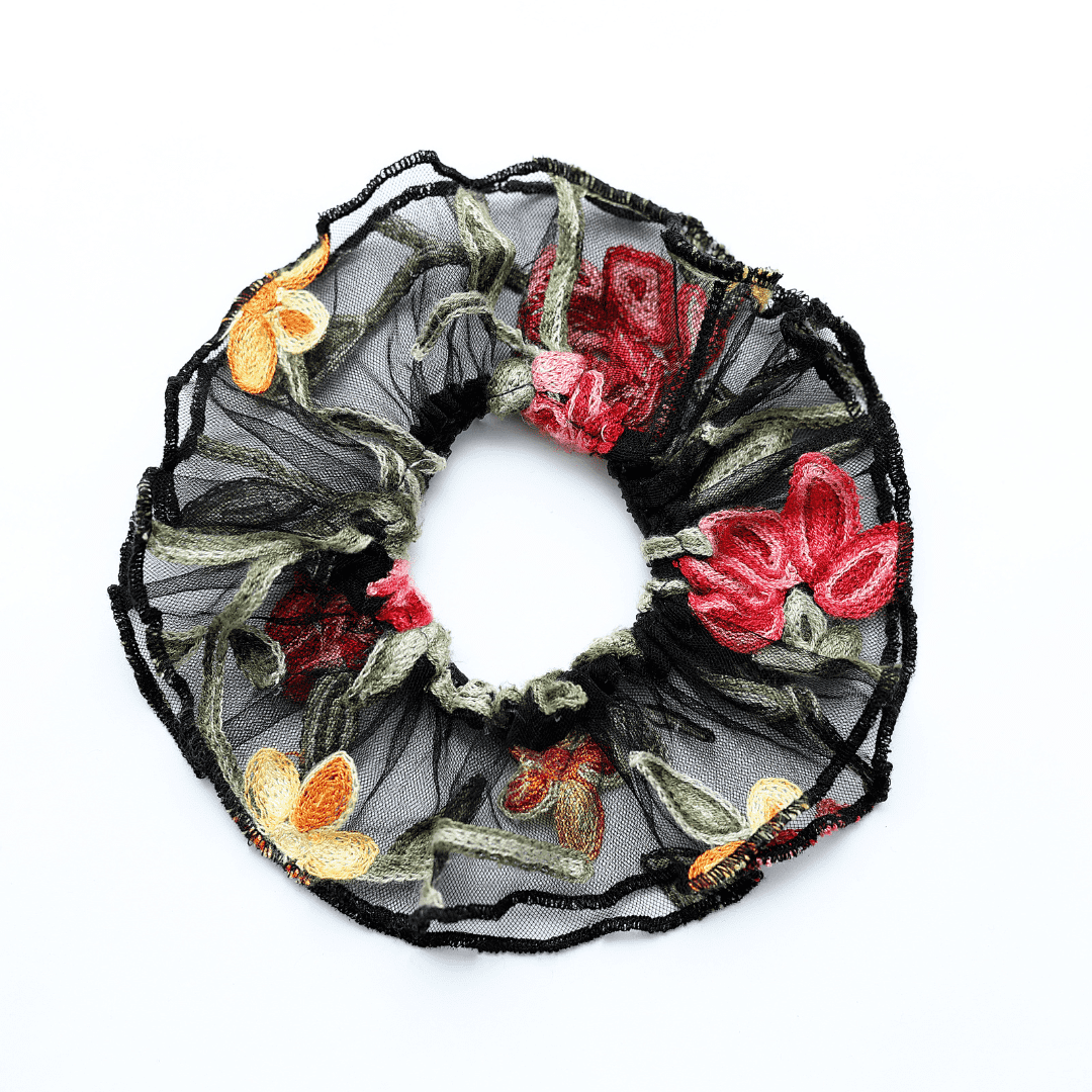 גומייה אלגנטית - רשת שחורה פרחים 1